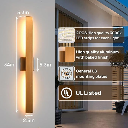 Gold Long LED Porch Lights 34 in Modern Exterior Lighting Fixtures