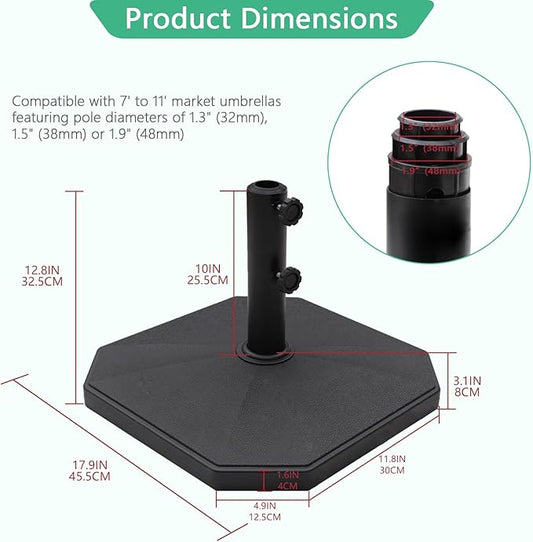 Helios&Hestia 40 lb Square Plastic Built-in Cement Outdoor Umbrella Base