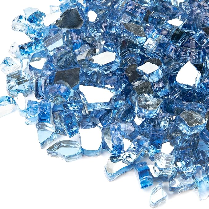 GASPRO 20lbs Fire Glass for Fire Pit, 1/4'' Reflective Tempered Glass Rocks