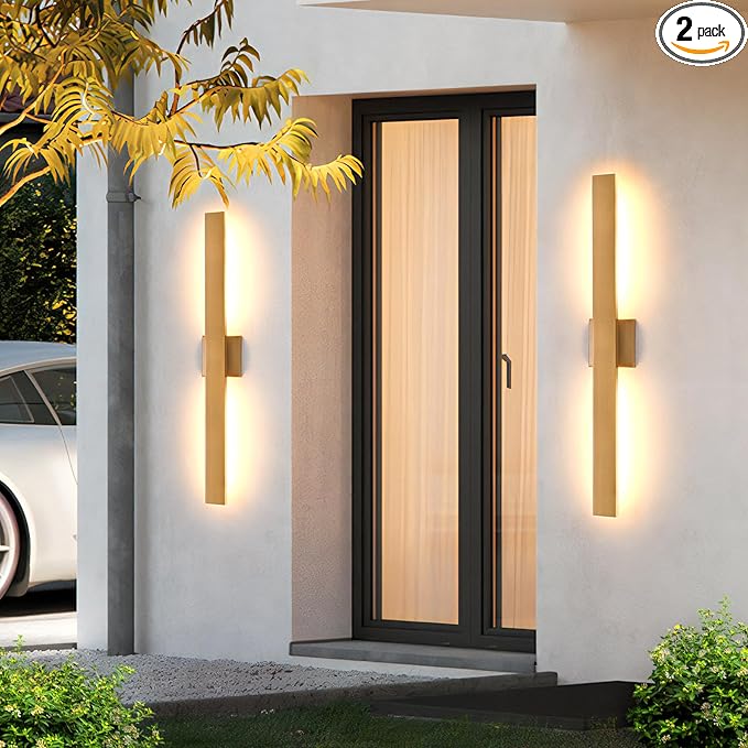 Gold Long LED Porch Lights 34 in Modern Exterior Lighting Fixtures