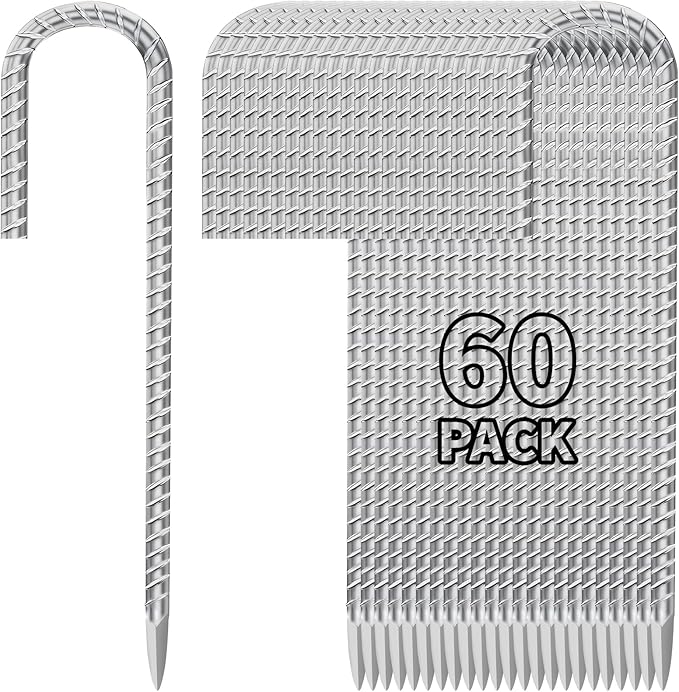 12 Inch Ground Stakes Heavy Duty J Hook 60-Pack Metal Spikes