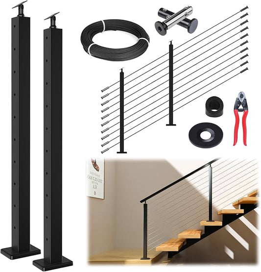 Muzata 5ft-10ft Cable Railing Kit 36" 2PACK Black