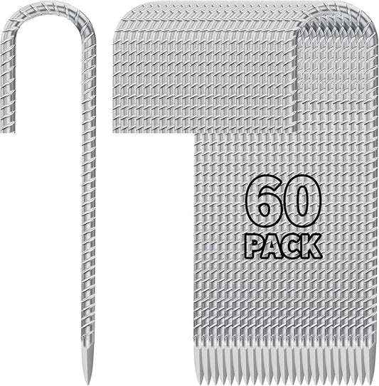 12 Inch Ground Stakes Heavy Duty J Hook 60-Pack Metal Spikes